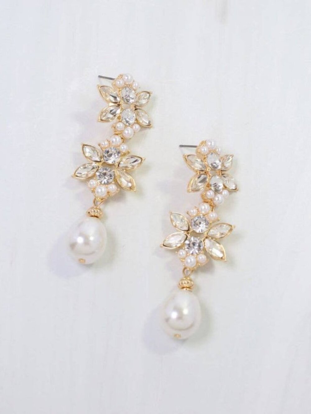 Caroline Hill Gold Rosebery Crystal and Pearl Drop Earring
